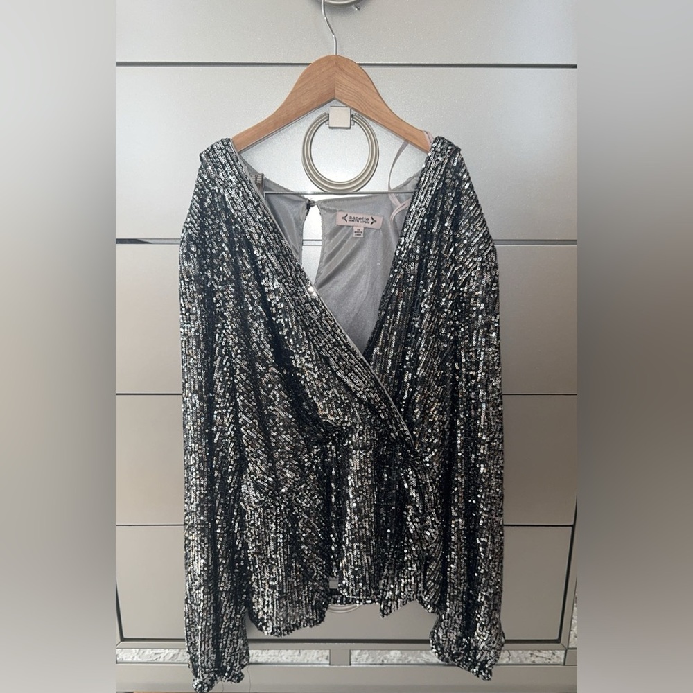 Nanette Lepore Black Sequin Blouse